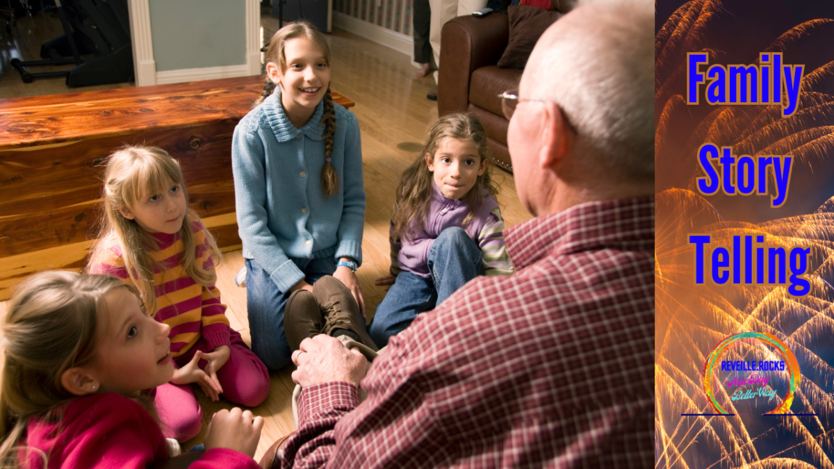 family listening to Grandpa's Story