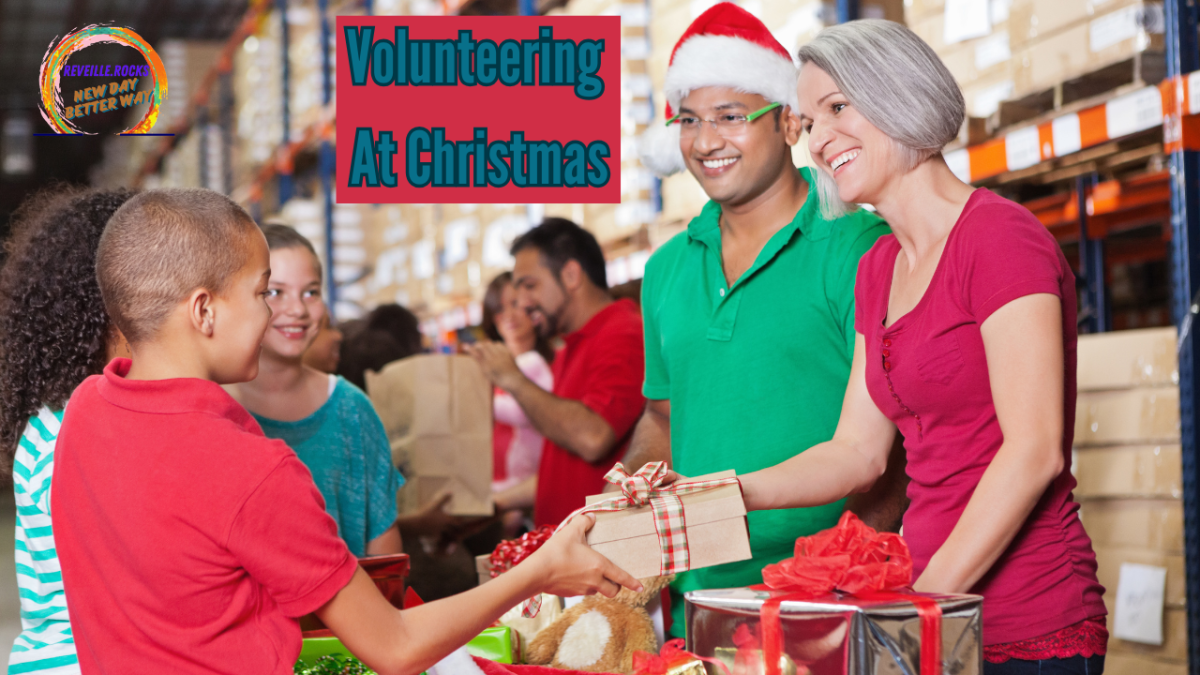 Volunteers handing out presents to kids