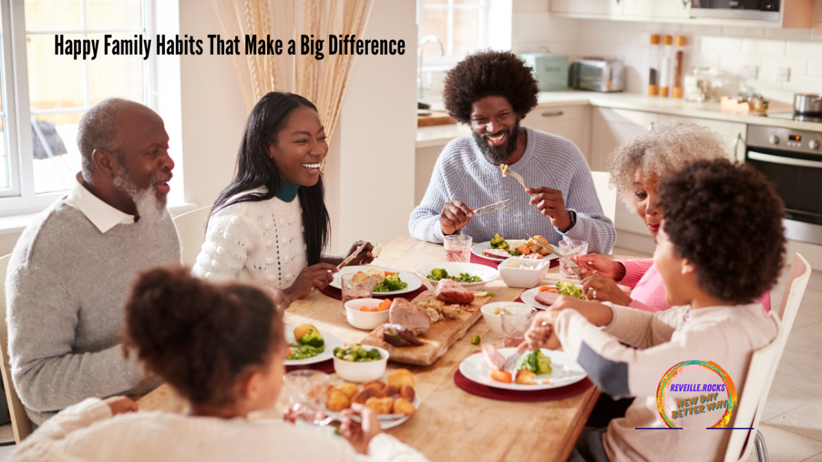 family happy around the table and sharing ideas